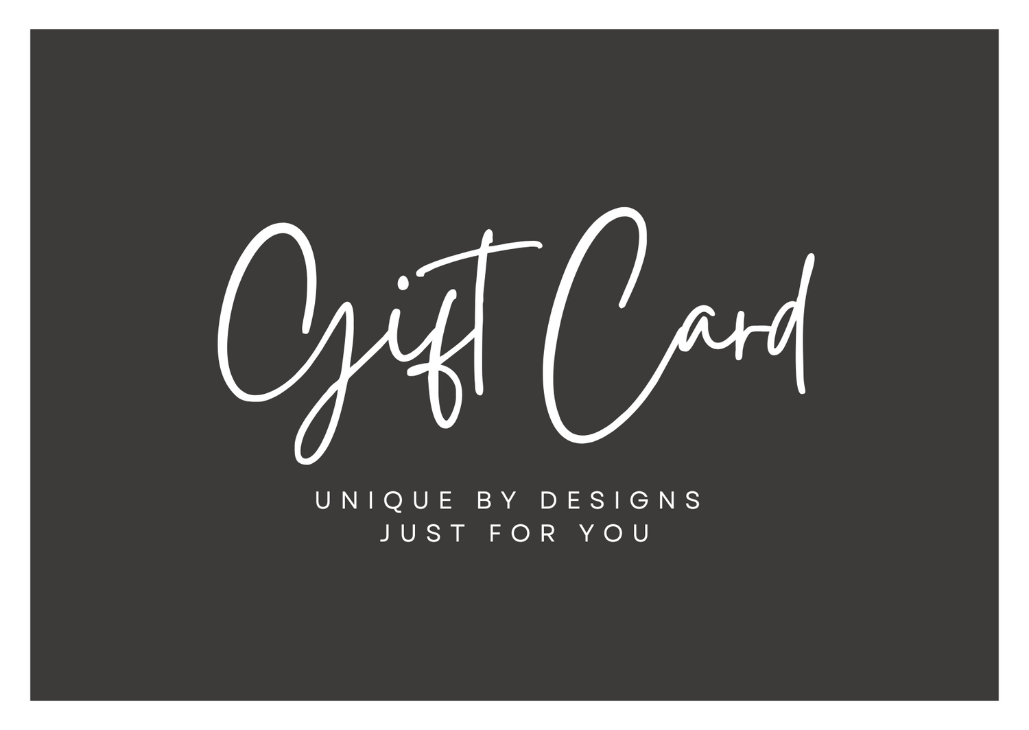 A black gift card with Unique by Designs, Just for you written on the front 