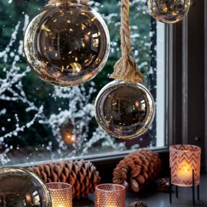 Large Smokey Grey Glass Ball Rope Light