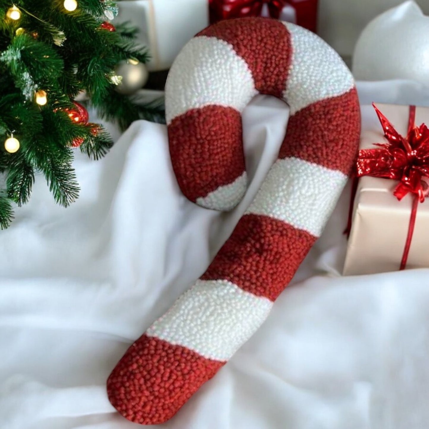 Small Knitted Candy Cane Decoration