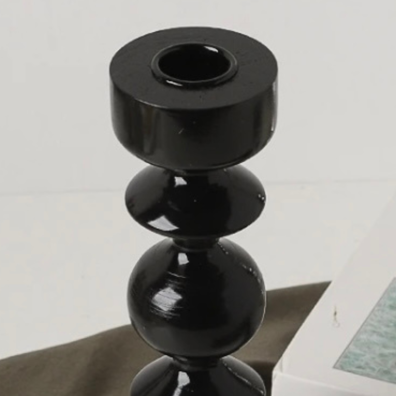 Set of Large Black Wooden Candle holders