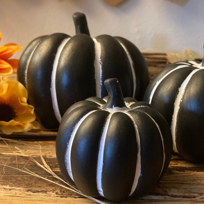 Set of Cement Black and White Pumpkins