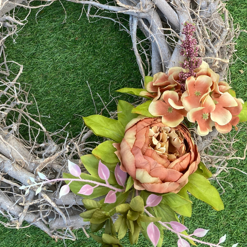 Natural Wood Peony Wreath