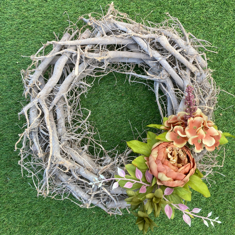 Natural Wood Peony Wreath