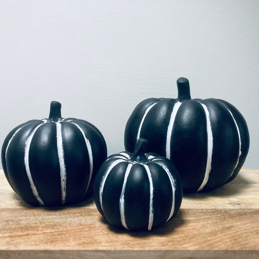 Set of Cement Black and White Pumpkins