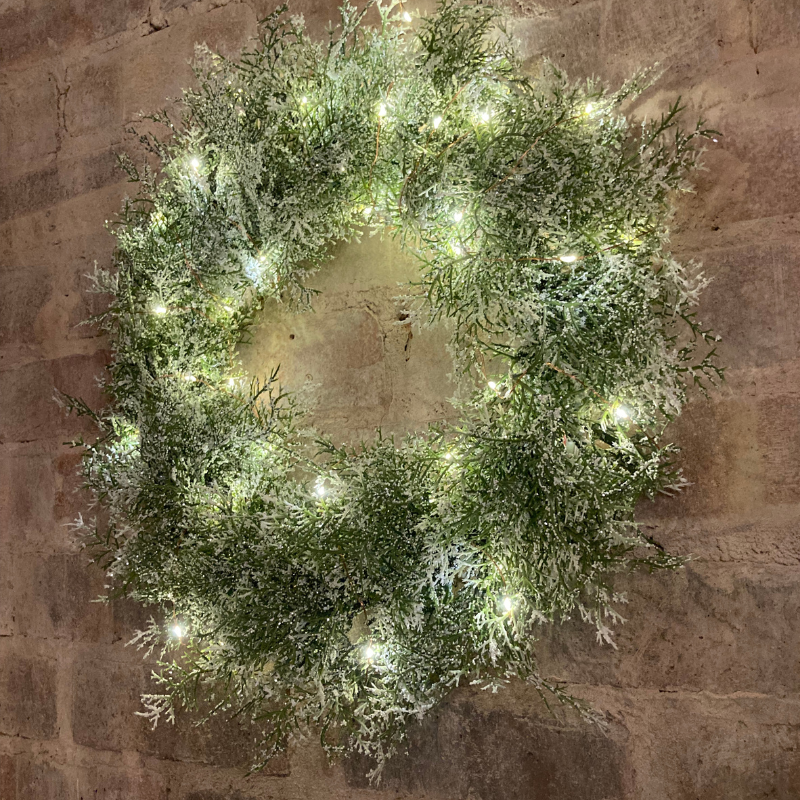 Shimmering Cedar Wreath Decoration with LED's