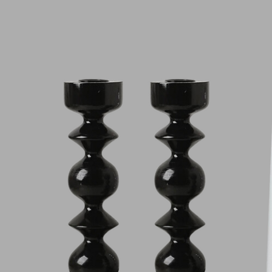 Pair of Small Black Wooden Candle Holders