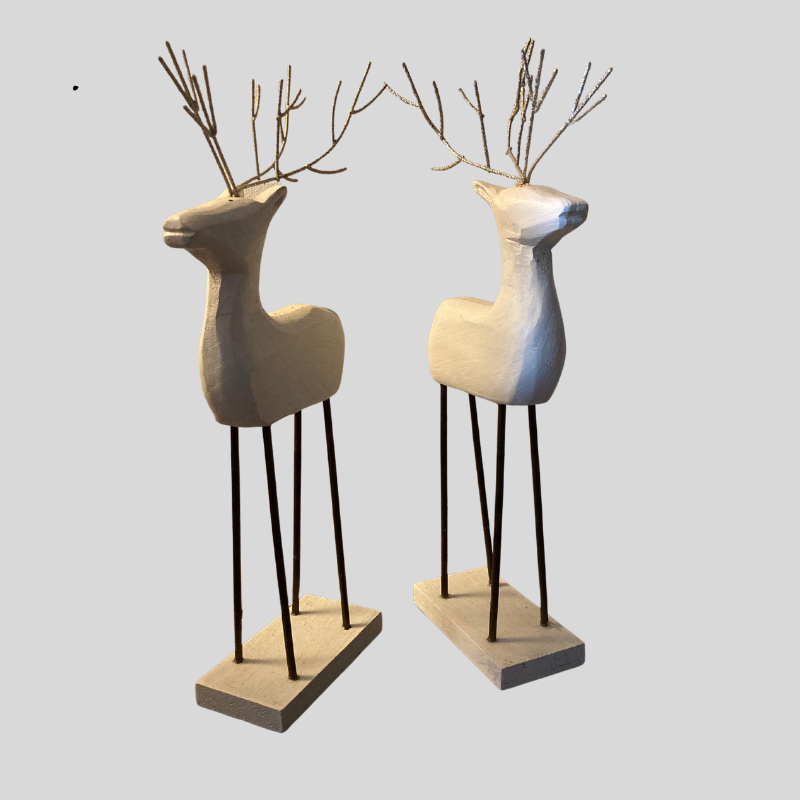 White Washed Wooden Reindeer Figure