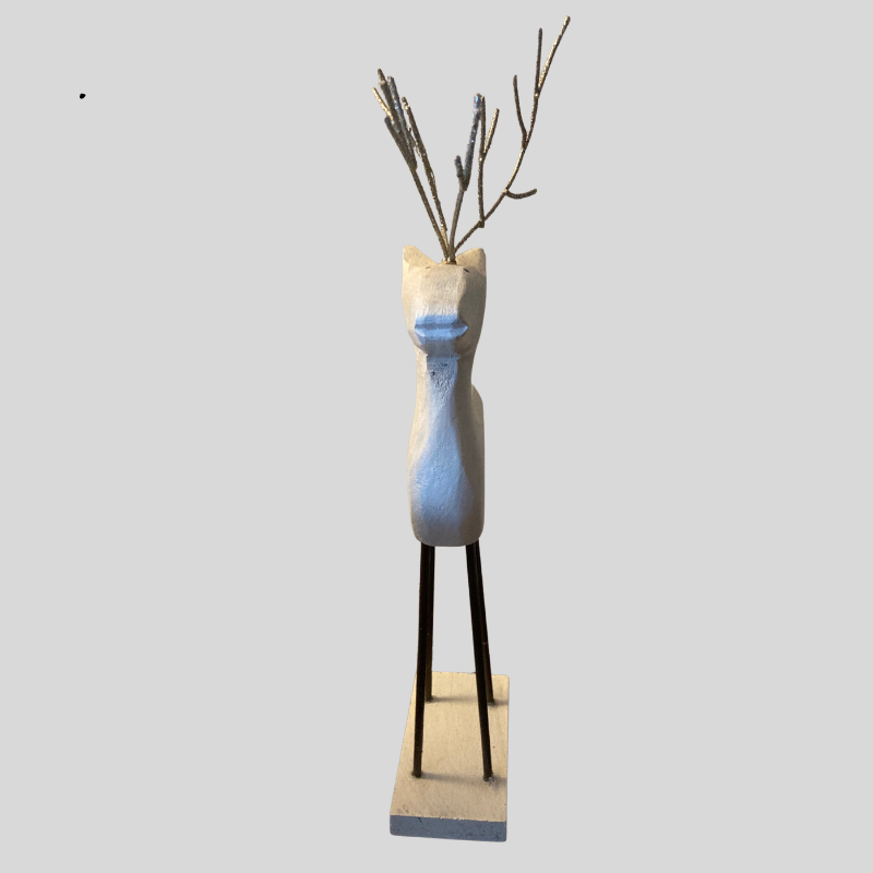 White Washed Wooden Reindeer Figure