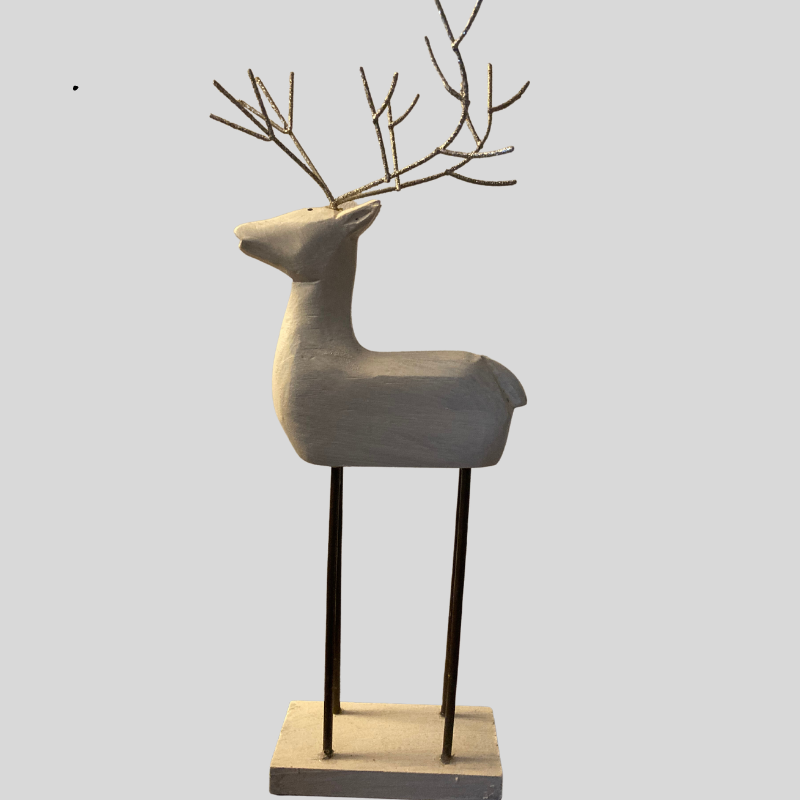 White Washed Wooden Reindeer Figure