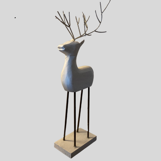 White Washed Wooden Reindeer Figure