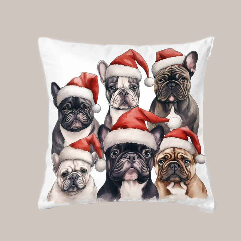 Frenchie Santa Cushion