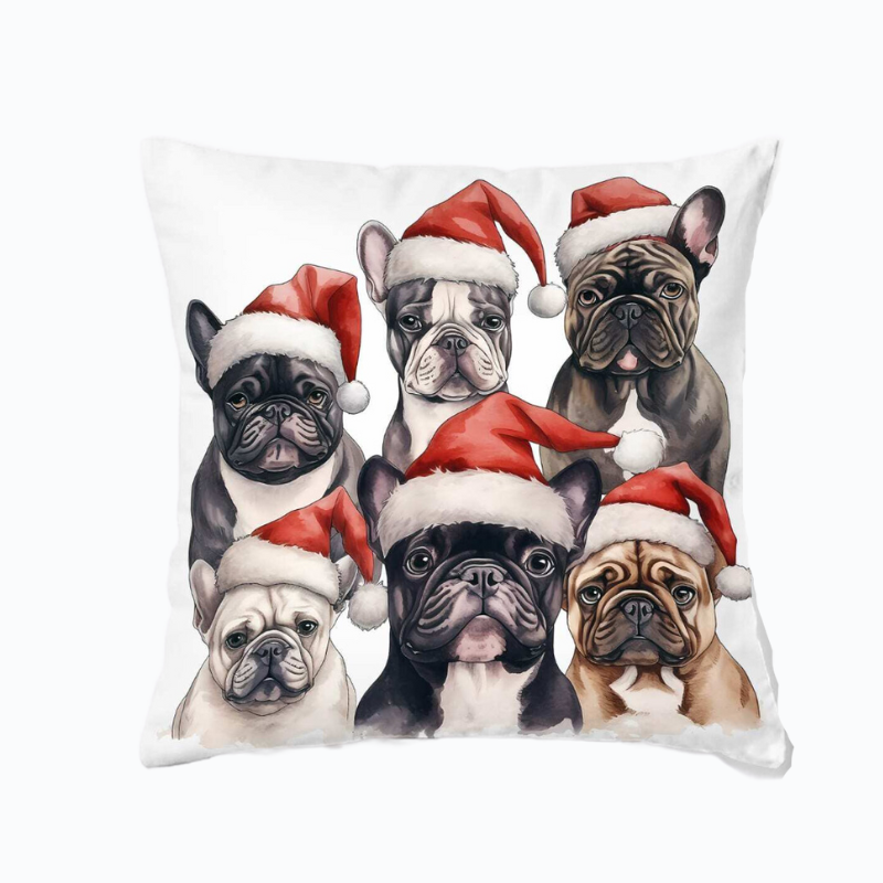 Frenchie Santa Cushion