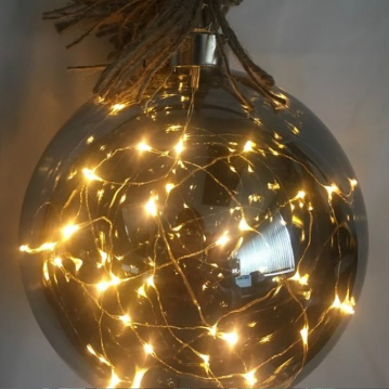 Large Smokey Grey Glass Ball Rope Light