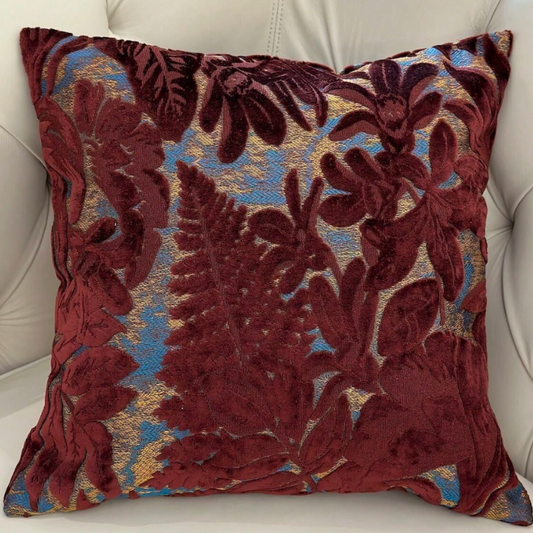 (Set of 2) Jacquard Burgundy Leaf Cushions (45x45)