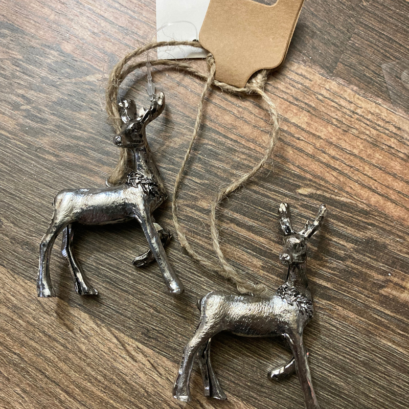 Pair of Silver Hanging Reindeers