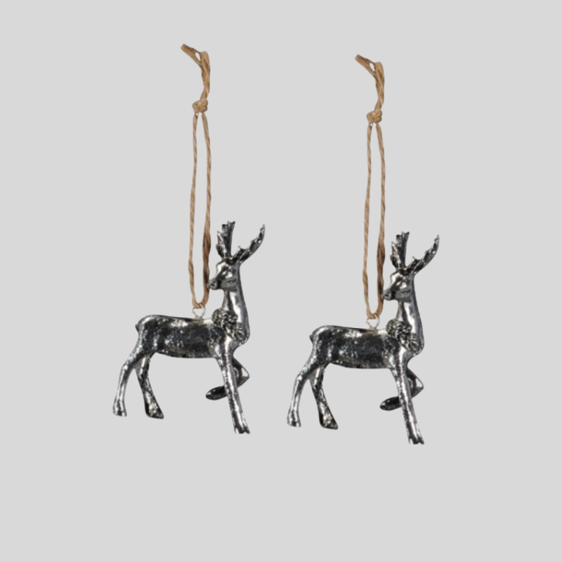 Pair of Silver Hanging Reindeers