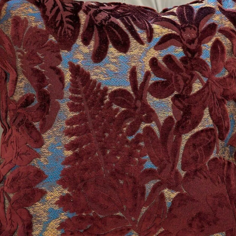 (Set of 2) Jacquard Burgundy Leaf Cushions (45x45)