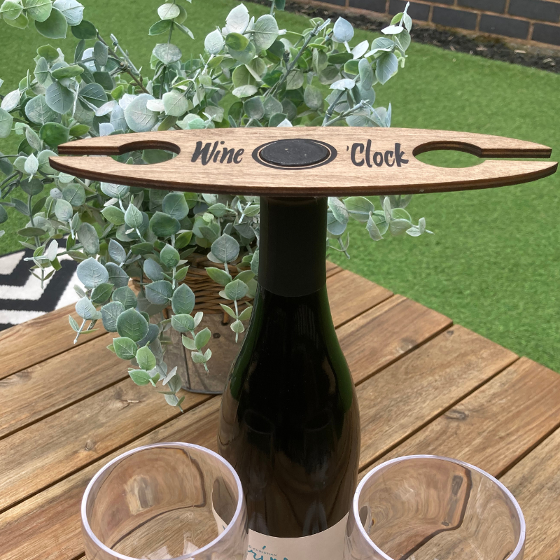 'Wine O' Clock' Wine Bottle & Glass Holder