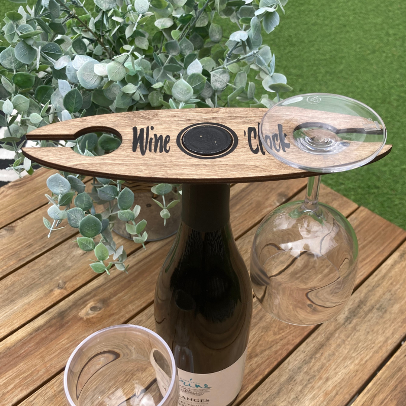 'Wine O' Clock' Wine Bottle & Glass Holder