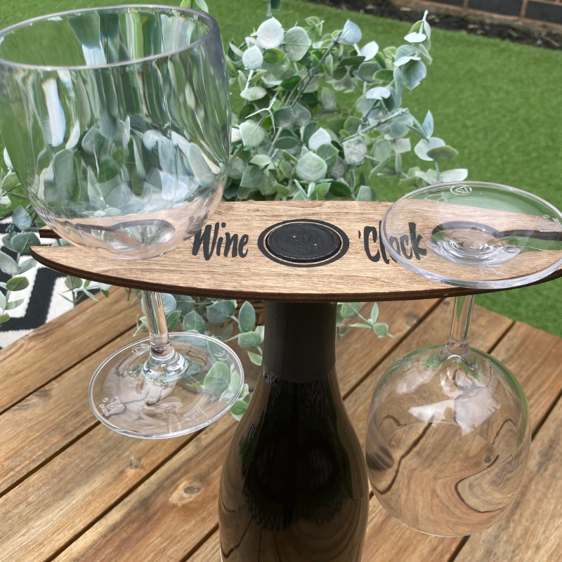 'Wine O' Clock' Wine Bottle & Glass Holder