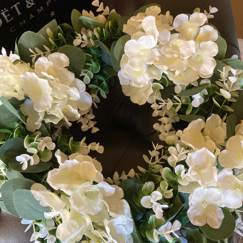 Large White Hydrangea Floral Wreath