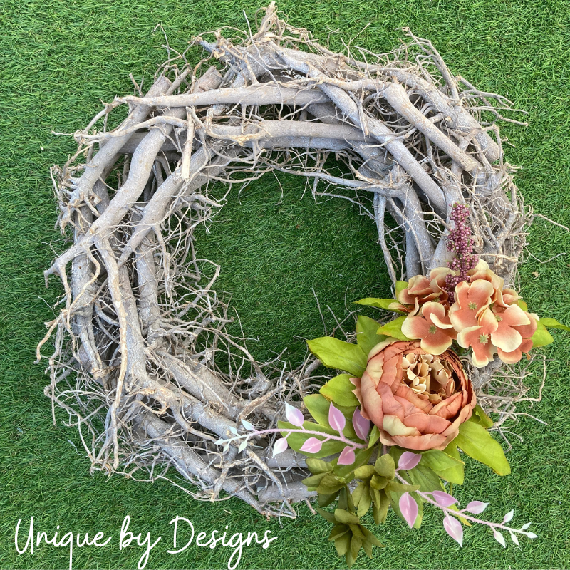 Natural Wood Peony Wreath