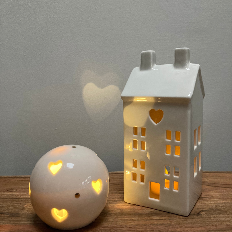 Ceramic House T-Light Holder with LED