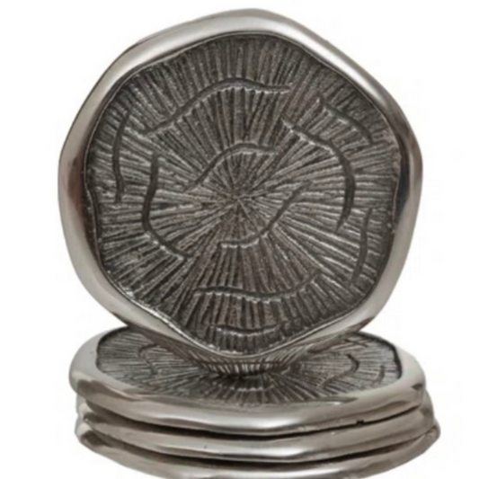 Silva Set of Four Oak Effect Silver Top Coasters